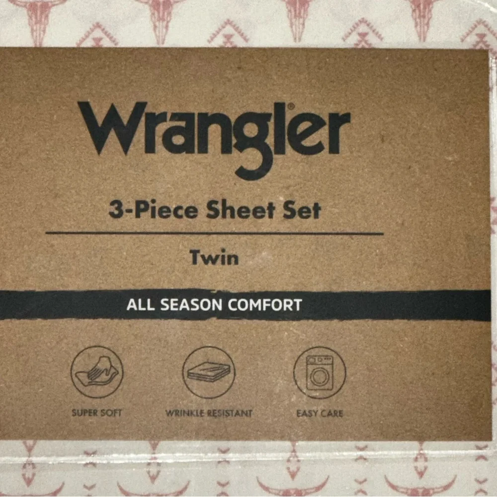NEW Wrangler Pink Steer Head/Aztec Western 3-Piece Twin Sheet Set